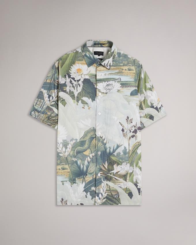 Chemises Ted Baker Short Sleeve Botanical Blanche Homme | ABD-08642283